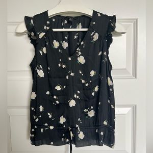 Banana Republic Petite Soft Satin Ruffle Top Black Petite XS